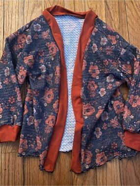 Handmade Kids Floral Open Cardigan Jacket in Rust Accent